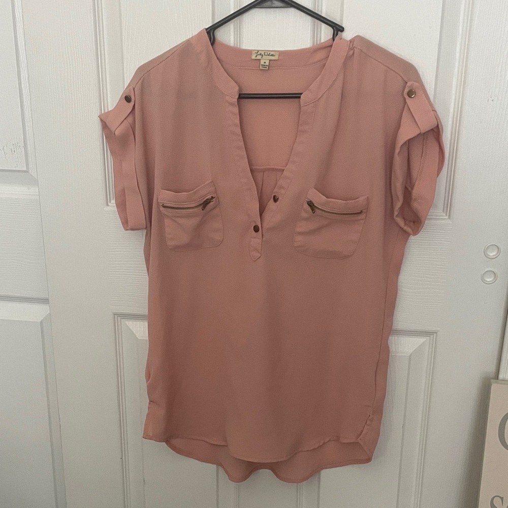 Lily White Dusty Rose V-Neck Blouse